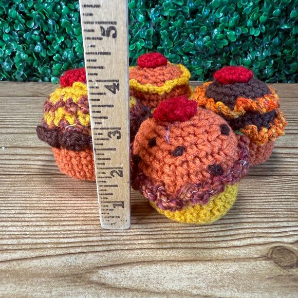 Bundle of 4 Handmade Crochet Fall Cupcake Holiday Decor Gift - Picture 6 of 9